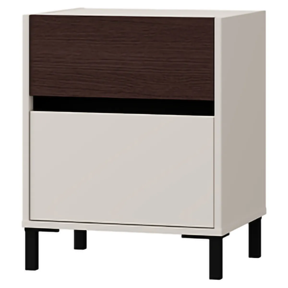 Comodini > Dmora Comodino Bianco Crema Marrone Noce 2 Cassetti un Ripiano 48x40x60h cm, Apertura Scorrevole - Gili Marrone Noce, Bianco Crema