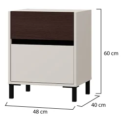 Comodini > Dmora Comodino Bianco Crema Marrone Noce 2 Cassetti un Ripiano 48x40x60h cm, Apertura Scorrevole - Gili Marrone Noce, Bianco Crema