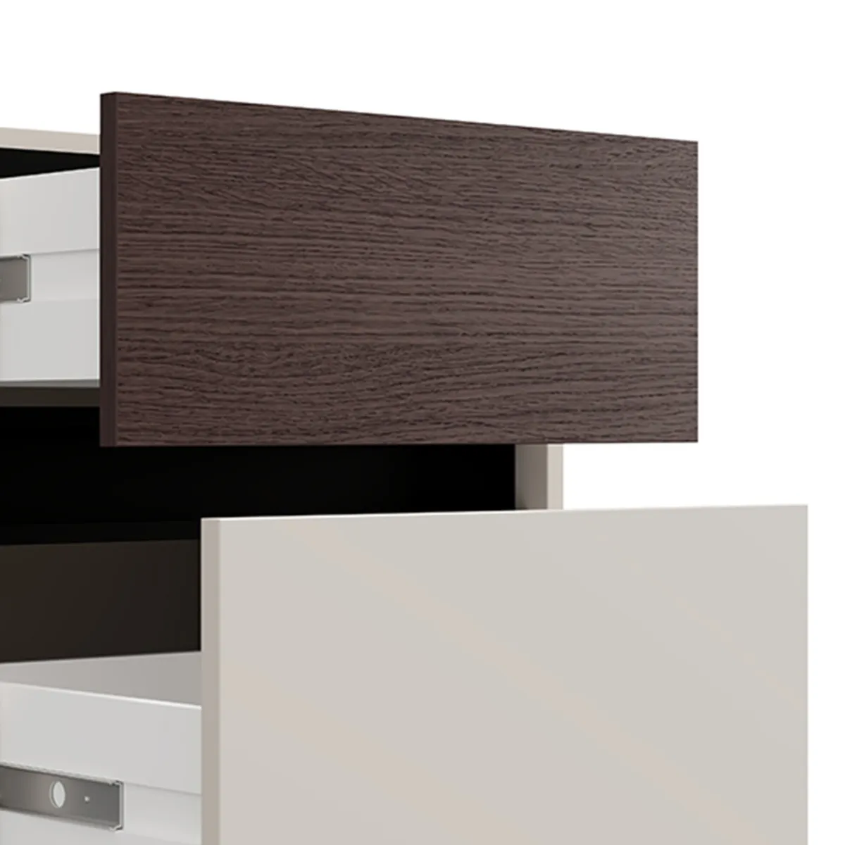Comodini > Dmora Comodino Bianco Crema Marrone Noce 2 Cassetti un Ripiano 48x40x60h cm, Apertura Scorrevole - Gili Marrone Noce, Bianco Crema