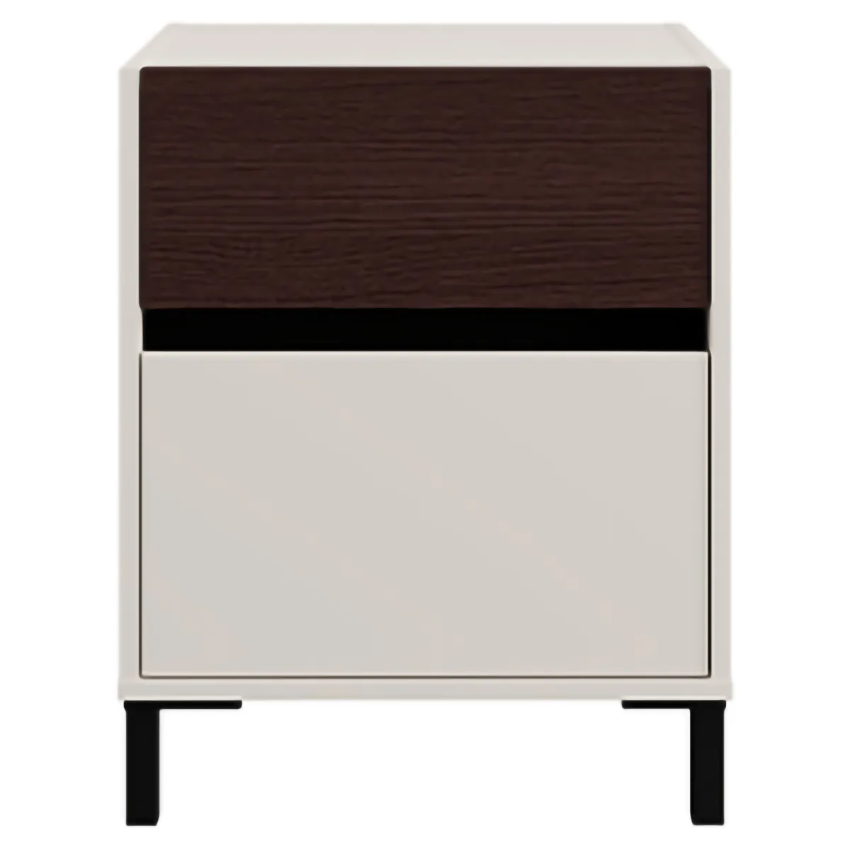 Comodini > Dmora Comodino Bianco Crema Marrone Noce 2 Cassetti un Ripiano 48x40x60h cm, Apertura Scorrevole - Gili Marrone Noce, Bianco Crema