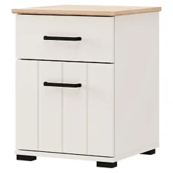 Comodino Bianco Crema Marrone Rovere un Cassetto un Ripiano 41x40x54h cm, Apertura Battente, Scorrevole - Punak