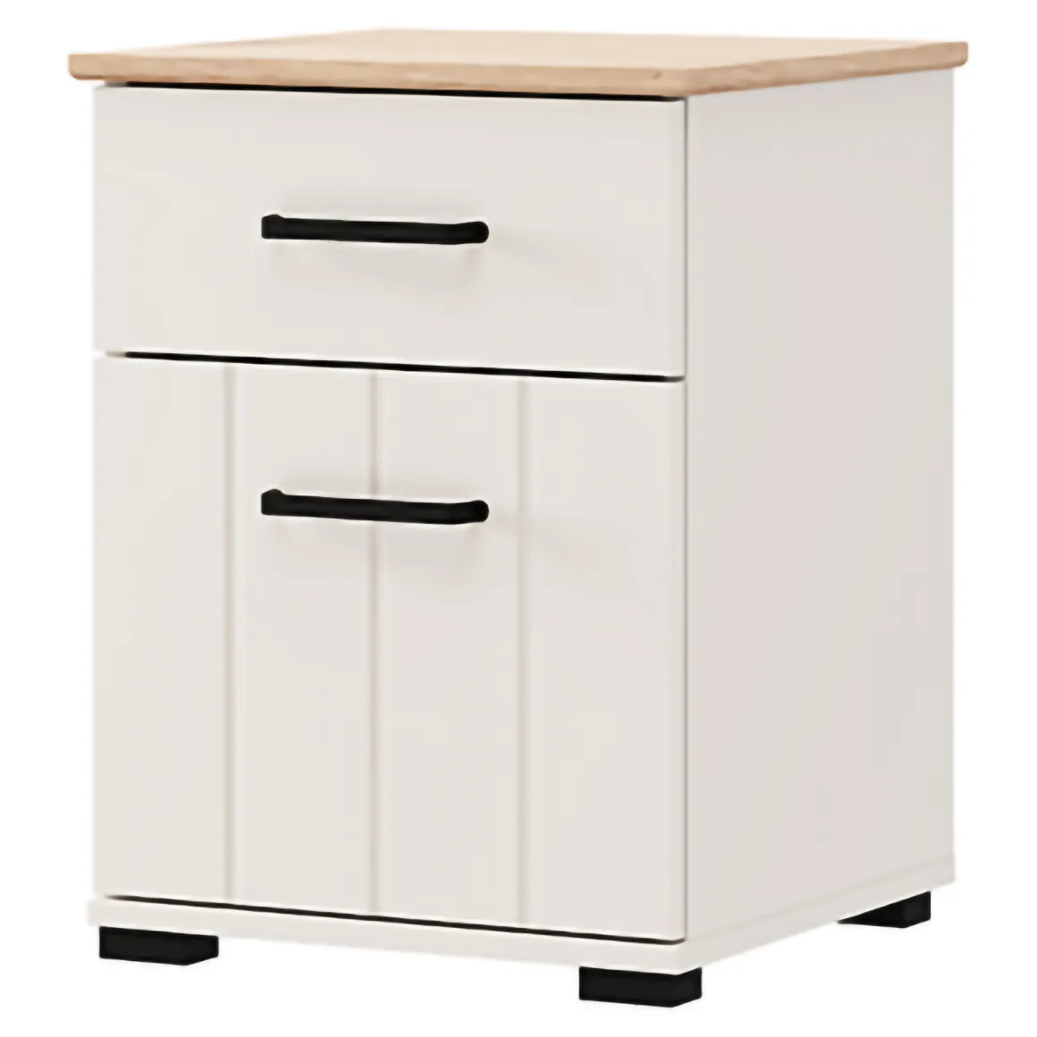 Comodino Bianco Crema Marrone Rovere un Cassetto un Ripiano 41x40x54h cm, Apertura Battente, Scorrevole - Punak