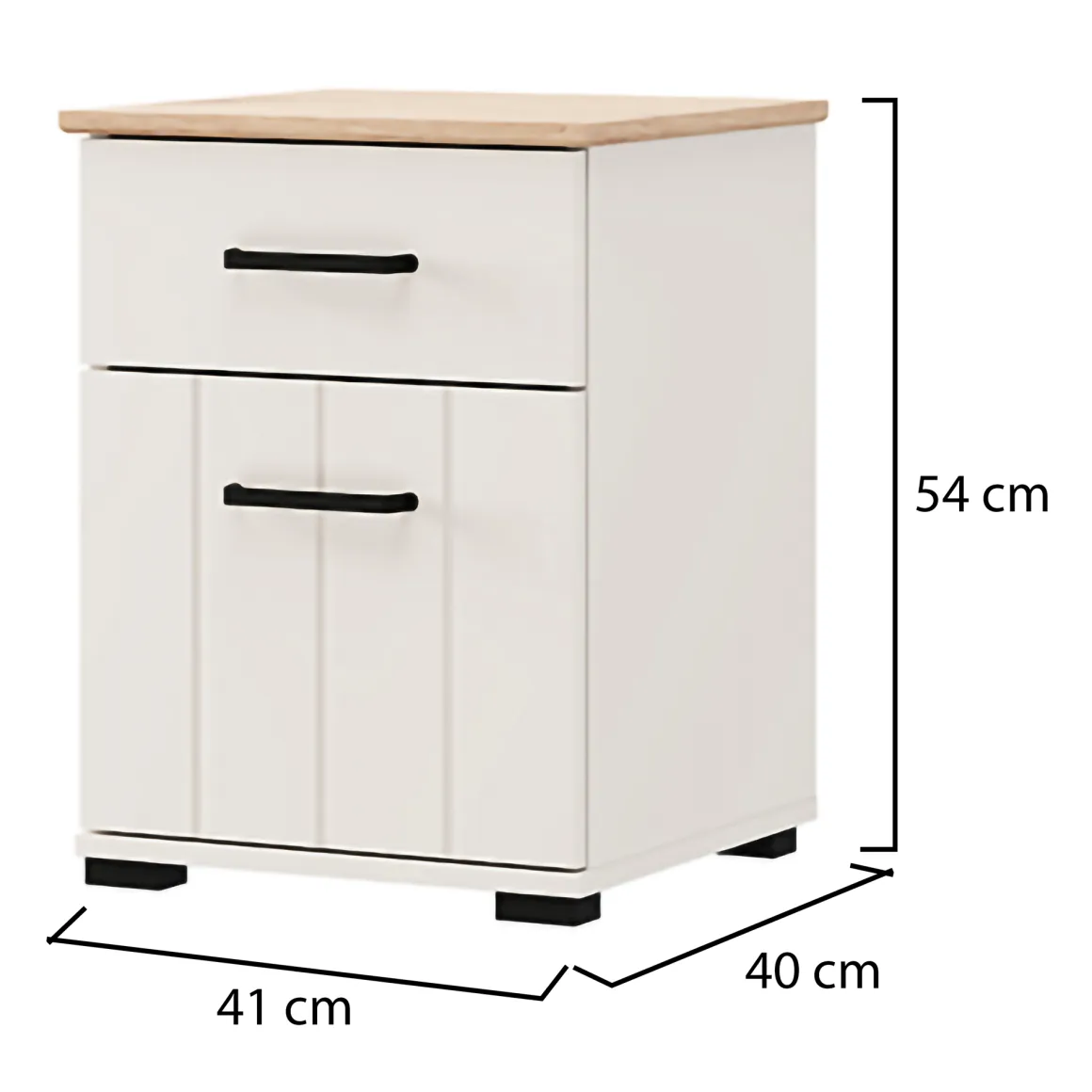 Comodino Bianco Crema Marrone Rovere un Cassetto un Ripiano 41x40x54h cm, Apertura Battente, Scorrevole - Punak