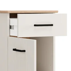 Comodino Bianco Crema Marrone Rovere un Cassetto un Ripiano 41x40x54h cm, Apertura Battente, Scorrevole - Punak