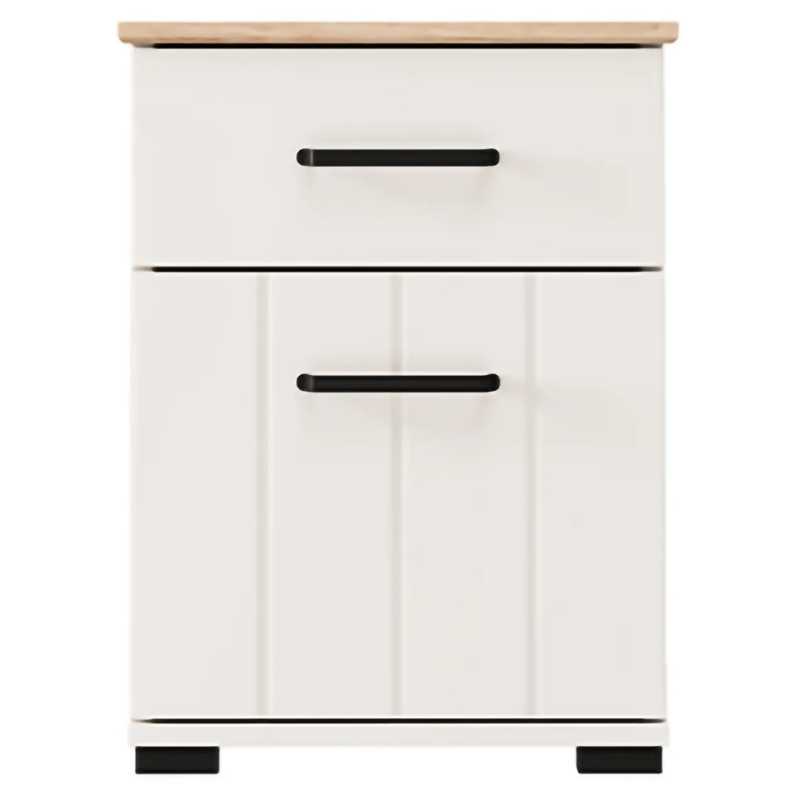Comodino Bianco Crema Marrone Rovere un Cassetto un Ripiano 41x40x54h cm, Apertura Battente, Scorrevole - Punak