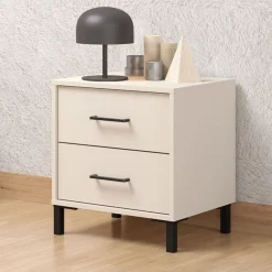 Comodini > Dmora Comodino Bianco Crema Nero un Ripiano 2 Cassetti 48x40x52h cm, Apertura Scorrevole - Clanezzo Nero, Bianco Crema