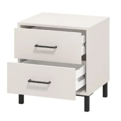 Comodini > Dmora Comodino Bianco Crema Nero un Ripiano 2 Cassetti 48x40x52h cm, Apertura Scorrevole - Clanezzo Nero, Bianco Crema