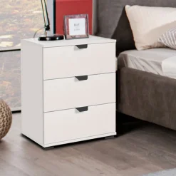 Comodino Bianco Crema Nero un Ripiano 3 Cassetti 45x40x63h cm, Apertura Scorrevole - Talana