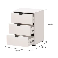 Comodino Bianco Crema Nero un Ripiano 3 Cassetti 45x40x63h cm, Apertura Scorrevole - Talana