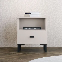 Comodini > Dmora Comodino un Cassetto 2 Ripiani 39x35x45h cm, Apertura Scorrevole - Ghadam Bianco Crema