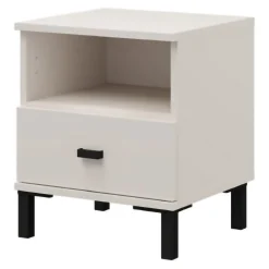 Comodini > Dmora Comodino un Cassetto 2 Ripiani 39x35x45h cm, Apertura Scorrevole - Ghadam Bianco Crema