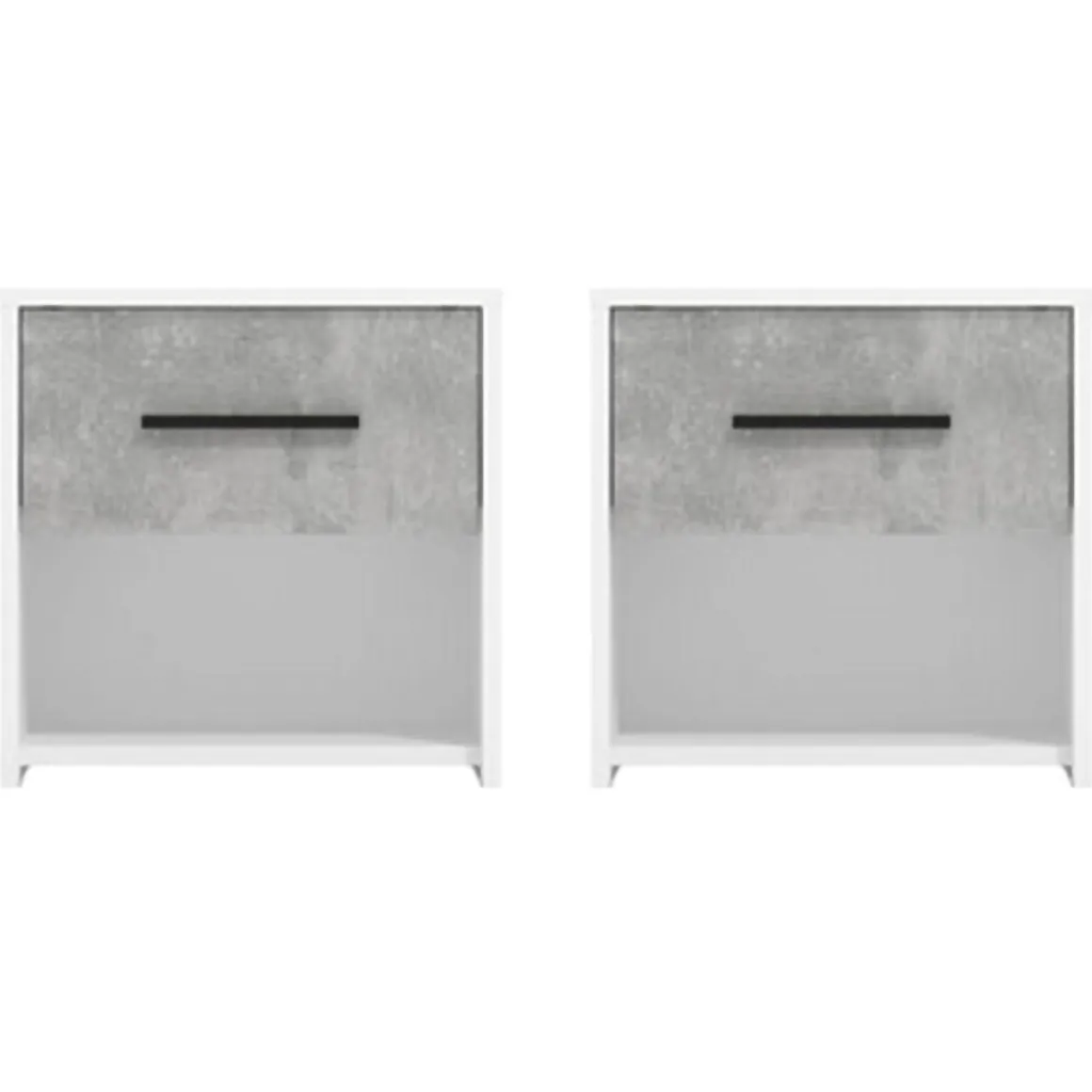 Comodino Bianco Grigio Cemento un Cassetto un Ripiano 42x33x42h cm, Apertura Scorrevole - Secli