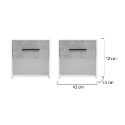 Comodino Bianco Grigio Cemento un Cassetto un Ripiano 42x33x42h cm, Apertura Scorrevole - Secli