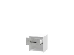 Comodino Bianco Grigio Cemento un Cassetto un Ripiano 42x33x42h cm, Apertura Scorrevole - Secli