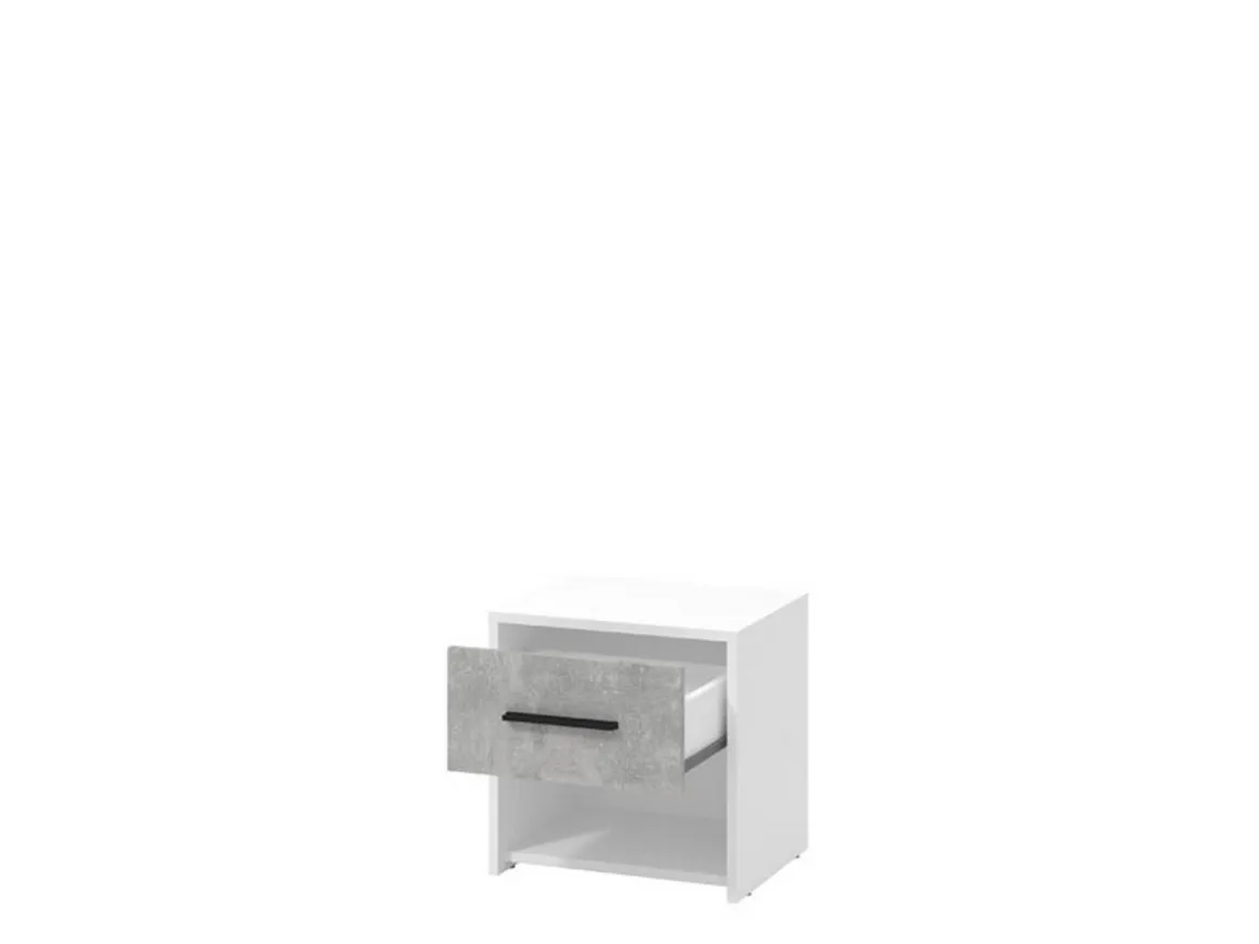 Comodino Bianco Grigio Cemento un Cassetto un Ripiano 42x33x42h cm, Apertura Scorrevole - Secli