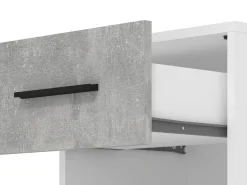 Comodino Bianco Grigio Cemento un Cassetto un Ripiano 42x33x42h cm, Apertura Scorrevole - Secli