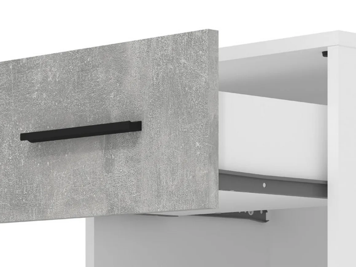Comodino Bianco Grigio Cemento un Cassetto un Ripiano 42x33x42h cm, Apertura Scorrevole - Secli