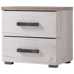 Comodini > Dmora Comodino Bianco Larice Marrone Rovere Scuro 2 Cassetti un Ripiano 44.5x33.5x43h cm, Apertura Scorrevole - Roncello Marrone Rovere scuro, Bianco Larice