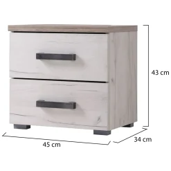 Comodini > Dmora Comodino Bianco Larice Marrone Rovere Scuro 2 Cassetti un Ripiano 44.5x33.5x43h cm, Apertura Scorrevole - Roncello Marrone Rovere scuro, Bianco Larice