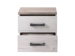 Comodini > Dmora Comodino Bianco Larice Marrone Rovere Scuro 2 Cassetti un Ripiano 44.5x33.5x43h cm, Apertura Scorrevole - Roncello Marrone Rovere scuro, Bianco Larice