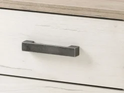Comodini > Dmora Comodino Bianco Larice Marrone Rovere Scuro 2 Cassetti un Ripiano 44.5x33.5x43h cm, Apertura Scorrevole - Roncello Marrone Rovere scuro, Bianco Larice