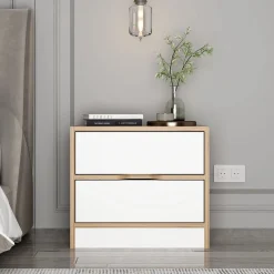 Comodino Bianco Marrone Noce 4 Cassetti Apertura Scorrevole 54x40x47h cm, Chiusura Scorrevole - Legnago