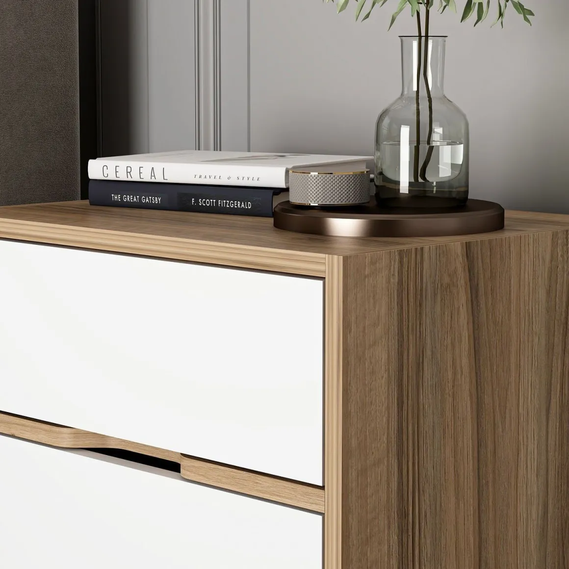 Comodino Bianco Marrone Noce 4 Cassetti Apertura Scorrevole 54x40x47h cm, Chiusura Scorrevole - Legnago
