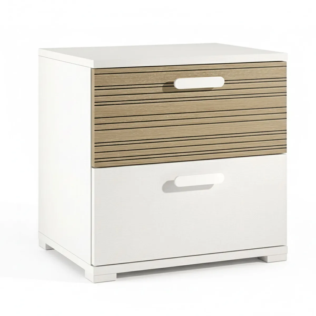 Comodini > Dmora Comodino Bianco Marrone Rovere 2 Cassetti un Ripiano 50x40x45h cm, Apertura Scorrevole - Petri Marrone, Bianco Rovere