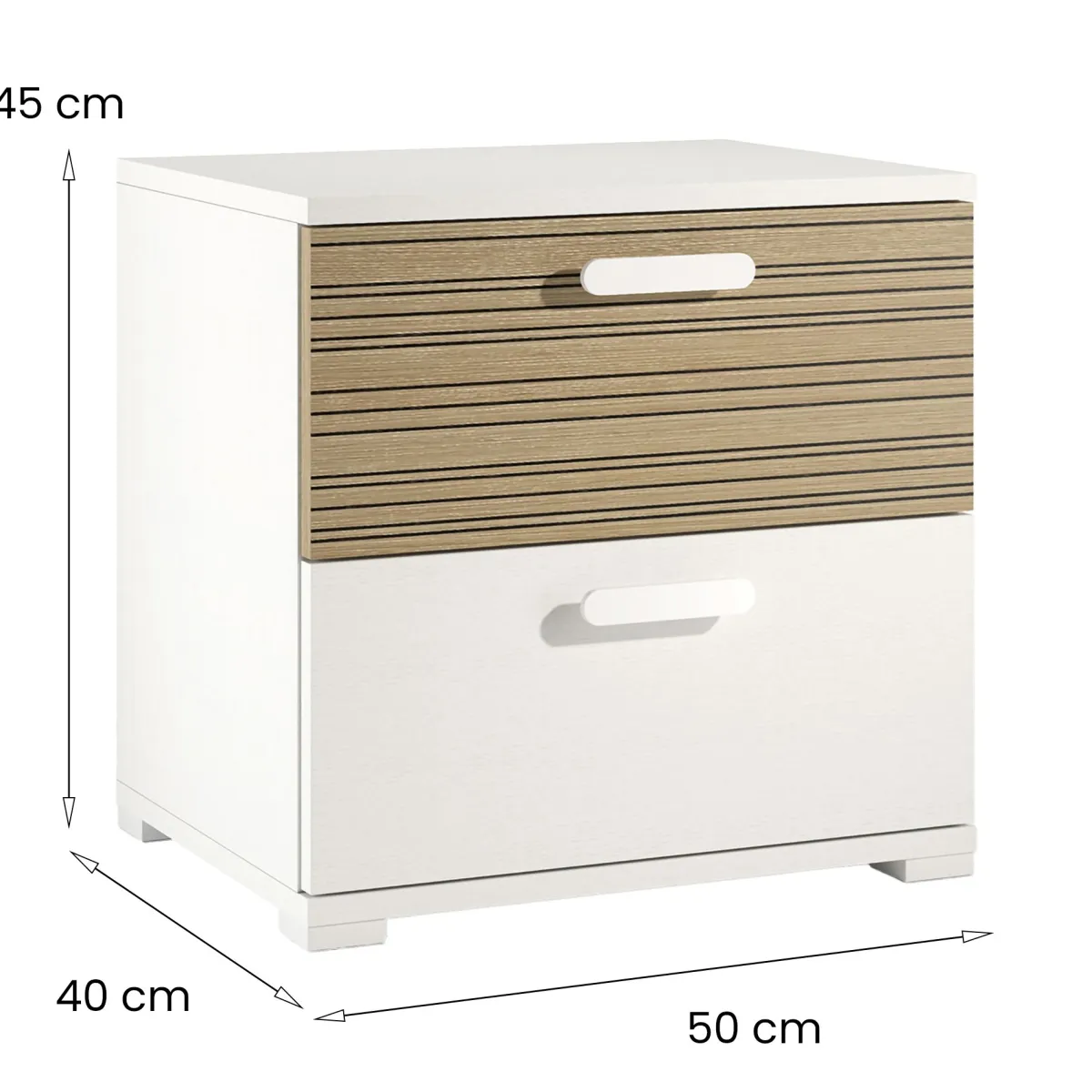 Comodini > Dmora Comodino Bianco Marrone Rovere 2 Cassetti un Ripiano 50x40x45h cm, Apertura Scorrevole - Petri Marrone, Bianco Rovere