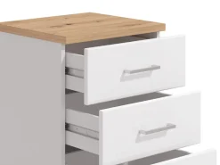 Comodino Bianco Marrone Rovere 3 Cassetti un Ripiano 45x40x69h cm, Apertura Scorrevole - Savino