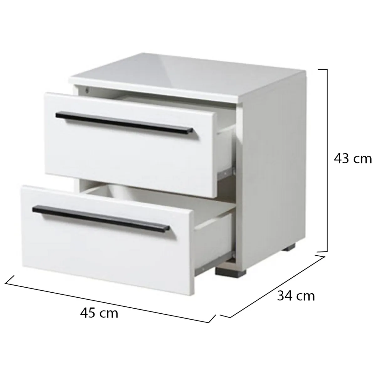 Comodini > Dmora Comodino Bianco Nero 2 Cassetti un Ripiano 44.5x33.5x42.5h cm, Apertura Scorrevole - Mosso Nero, Bianco