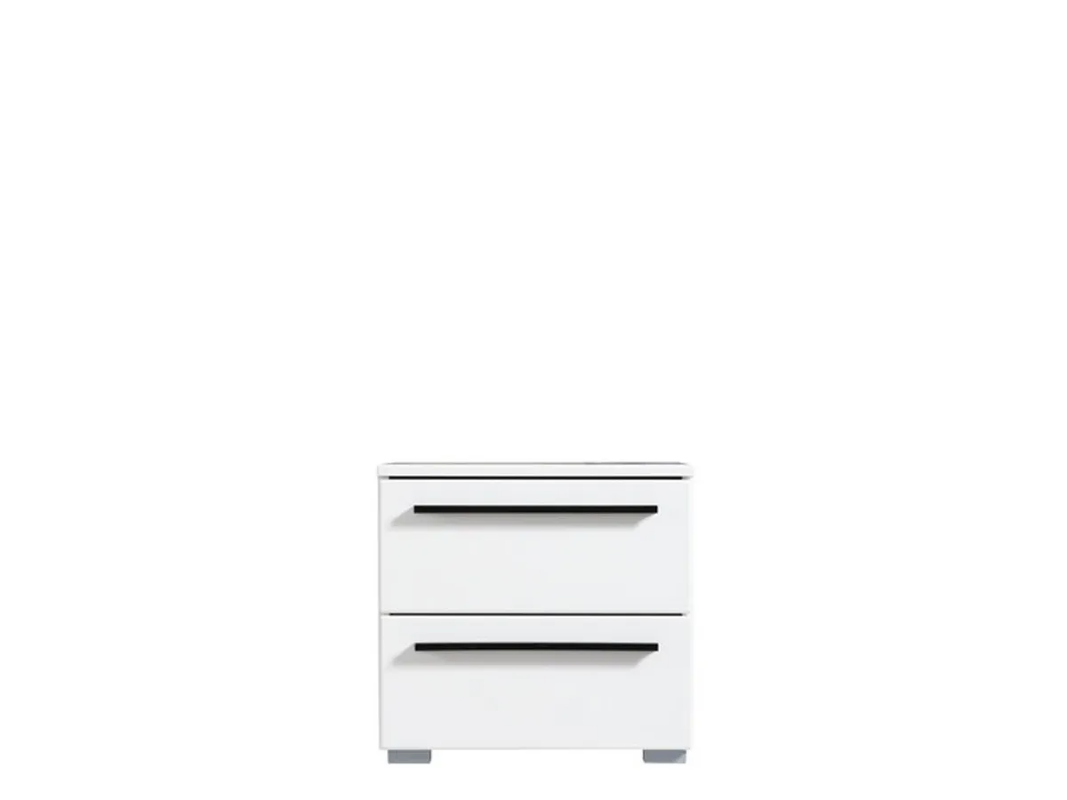 Comodini > Dmora Comodino Bianco Nero 2 Cassetti un Ripiano 44.5x33.5x42.5h cm, Apertura Scorrevole - Mosso Nero, Bianco