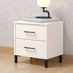 Comodini > Dmora Comodino Bianco Nero un Ripiano 2 Cassetti 48x40x55h cm, Apertura Scorrevole - Combatte Nero, Bianco