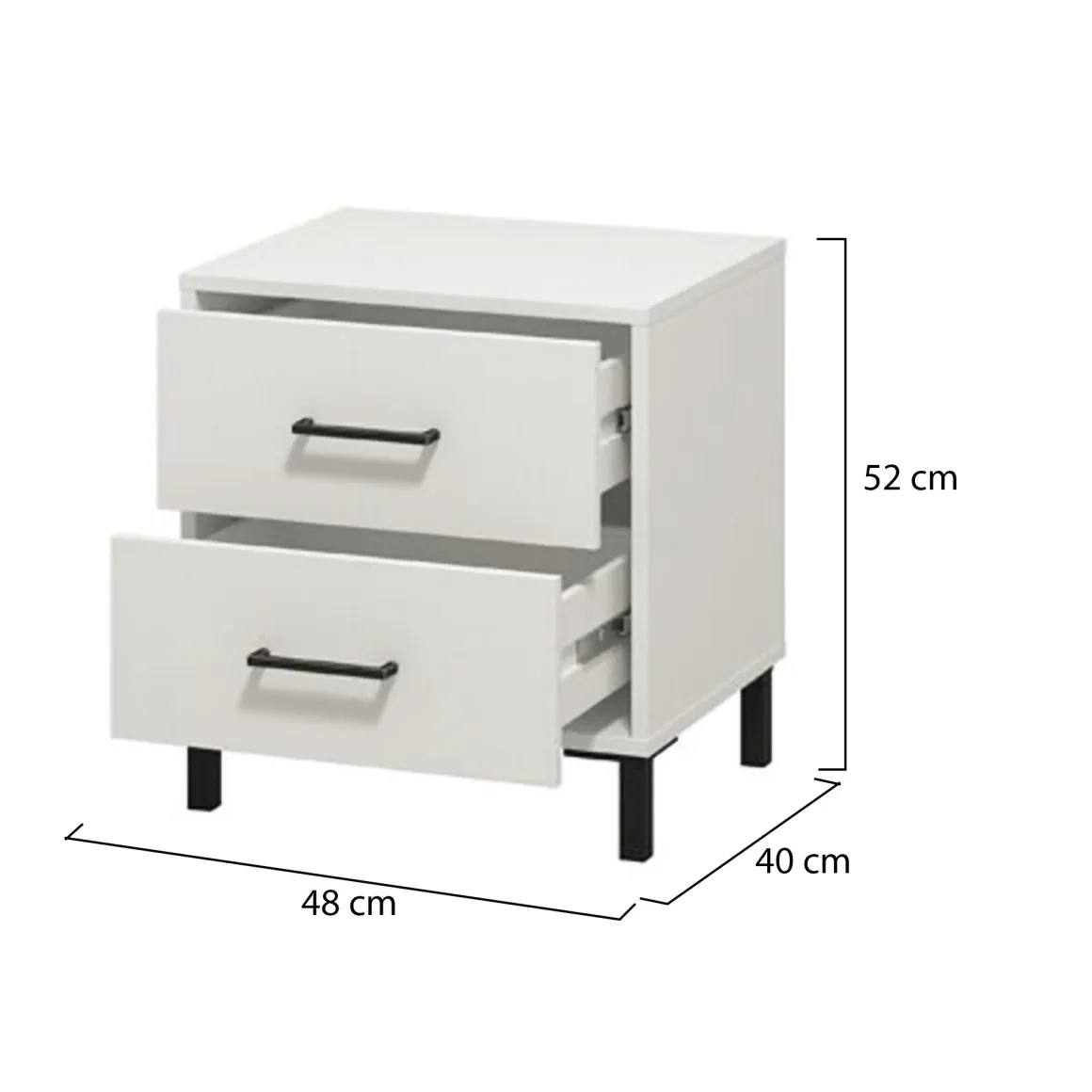 Comodini > Dmora Comodino Bianco Nero un Ripiano 2 Cassetti 48x40x55h cm, Apertura Scorrevole - Combatte Nero, Bianco