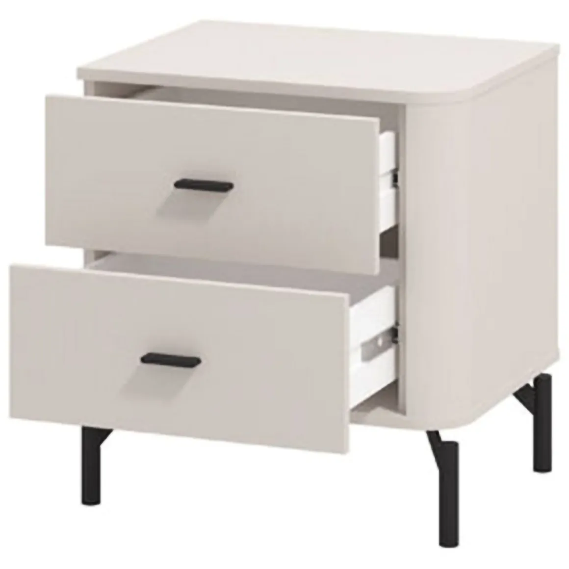 Comodino Bianco Nero un Ripiano 2 Cassetti 51.5x40x56h cm, Apertura Scorrevole - Salara
