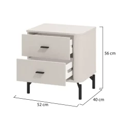 Comodino Bianco Nero un Ripiano 2 Cassetti 51.5x40x56h cm, Apertura Scorrevole - Salara