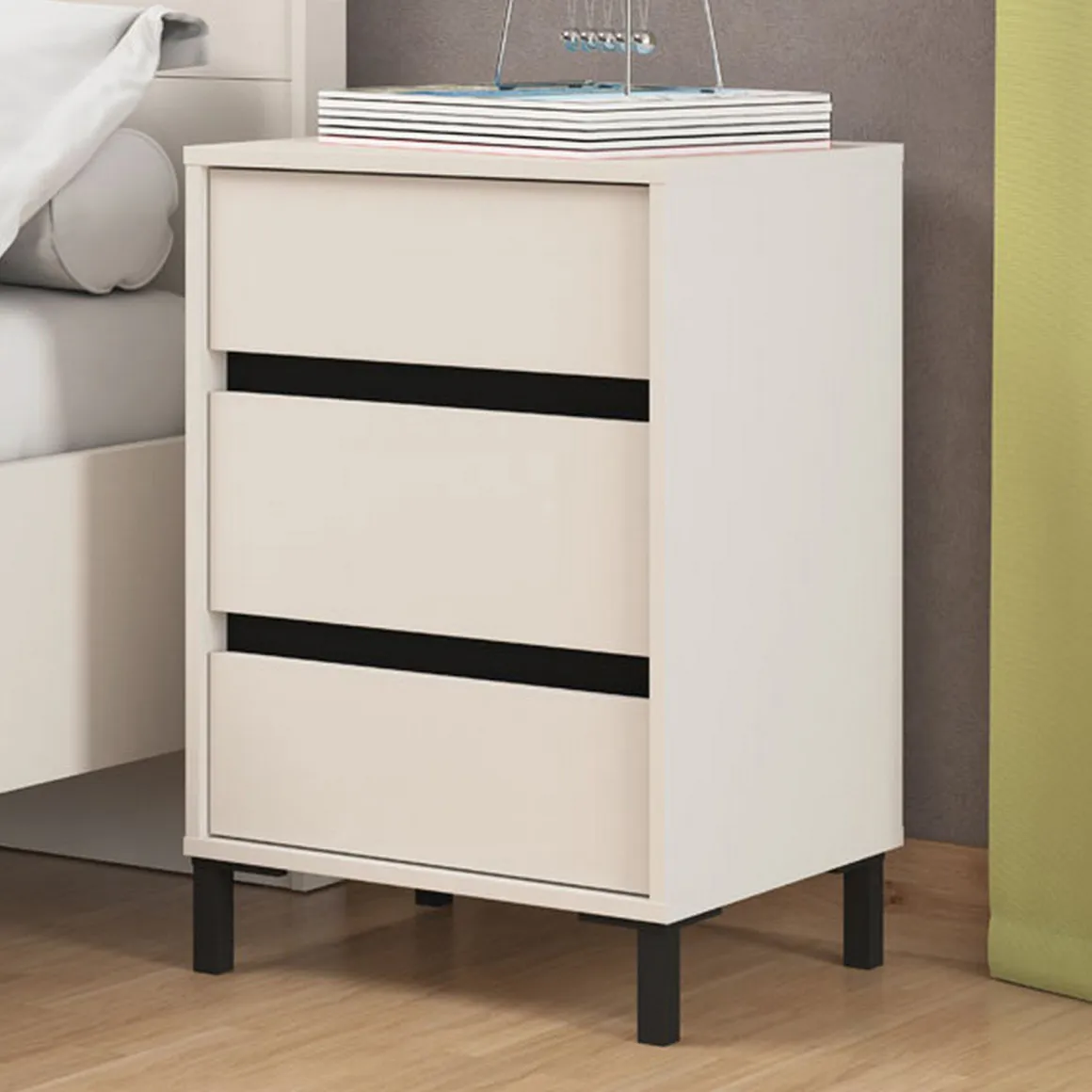 Comodini > Dmora Comodino Bianco Nero un Ripiano Apertura Battente 40x35x60h cm, Un'anta - Vestone Nero, Bianco
