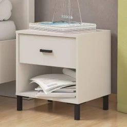Comodino Bianco Nero un Ripiano un Cassetto 48x40x52h cm, Apertura Scorrevole - Cavaglia