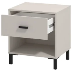 Comodino Bianco Nero un Ripiano un Cassetto 48x40x52h cm, Apertura Scorrevole - Cavaglia