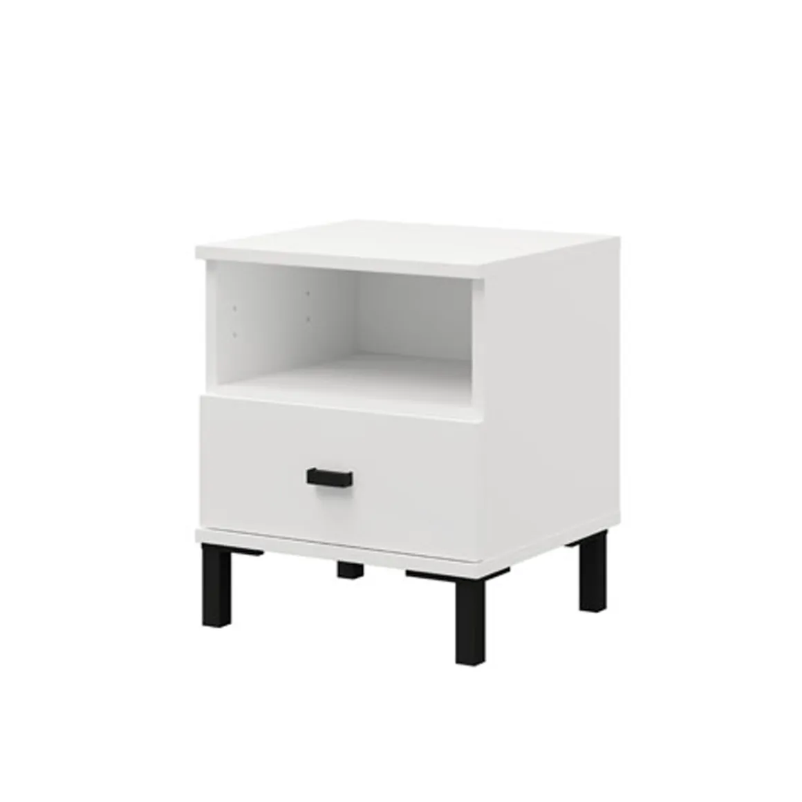 Comodini > Dmora Comodino un Cassetto 2 Ripiani 39x35x45h cm, Apertura Scorrevole - Jinja Bianco Opaco