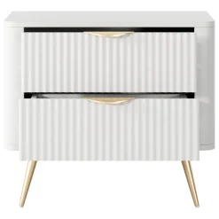 Comodino Bianco oro 2 Cassetti un Ripiano 63x38x55h cm, Apertura Scorrevole - Baari