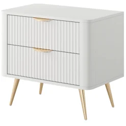 Comodino Bianco oro 2 Cassetti un Ripiano 63x38x55h cm, Apertura Scorrevole - Baari