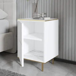 Comodini > Dmora Comodino Bianco oro un Ripiano Apertura Battente 40x35x60h cm, Un'anta - Vestone Oro, Bianco