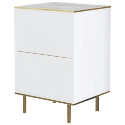 Comodini > Dmora Comodino Bianco oro un Ripiano Apertura Battente 40x35x60h cm, Un'anta - Vestone Oro, Bianco