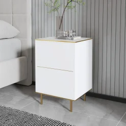 Comodini > Dmora Comodino Bianco oro un Ripiano Apertura Battente 40x35x60h cm, Un'anta - Vestone Oro, Bianco