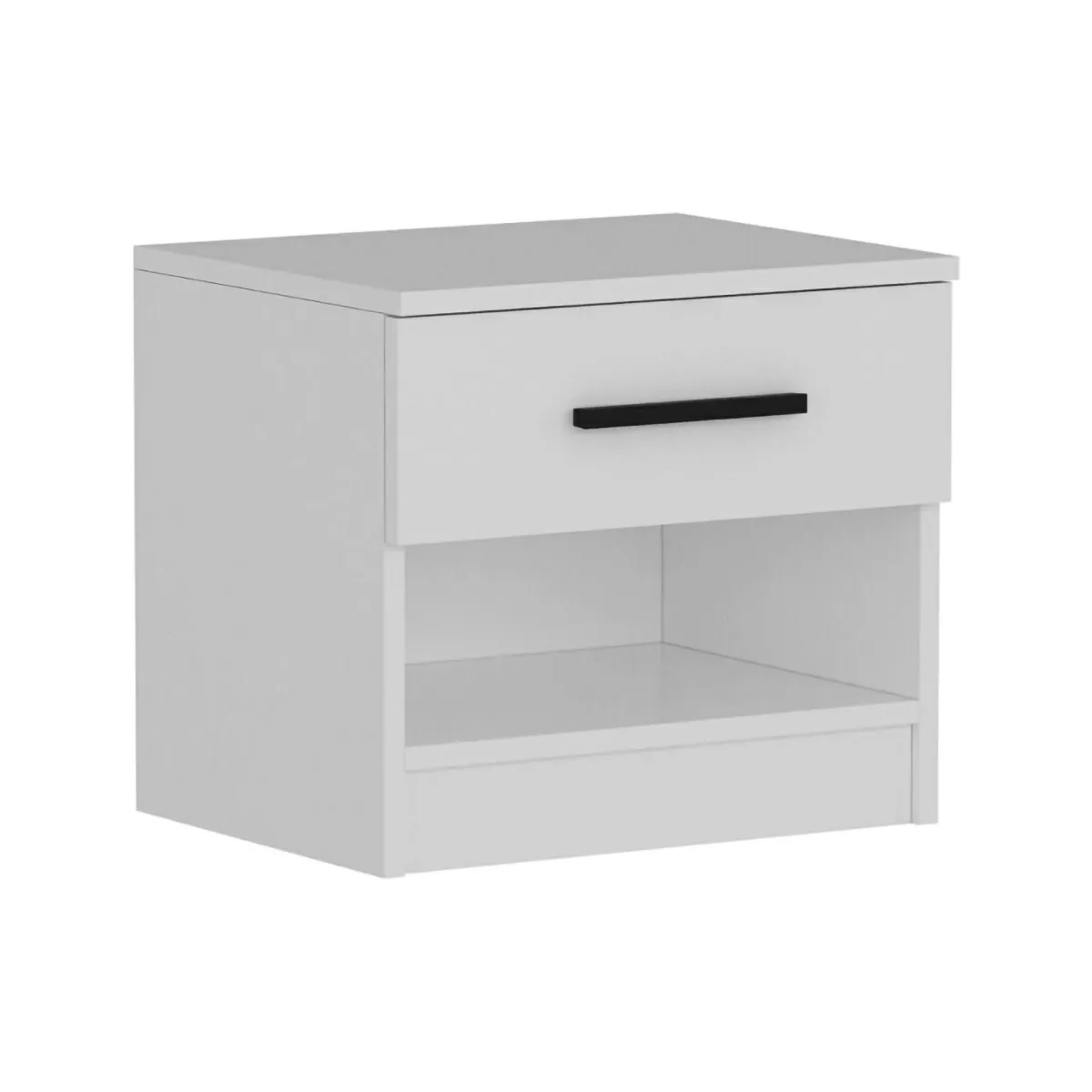 Comodini > Dmora Comodino 2 Ripiani un Cassetto 50x40x47h cm, Apertura Scorrevole - Igme Bianco