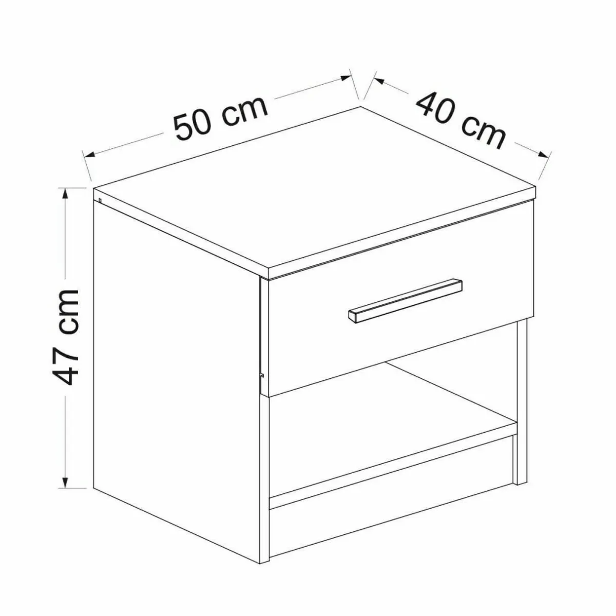 Comodini > Dmora Comodino 2 Ripiani un Cassetto 50x40x47h cm, Apertura Scorrevole - Igme Bianco