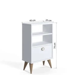 Comodino Bianco un Cassetto un Ripiano 45x74x25h cm, Apertura Scorrevole