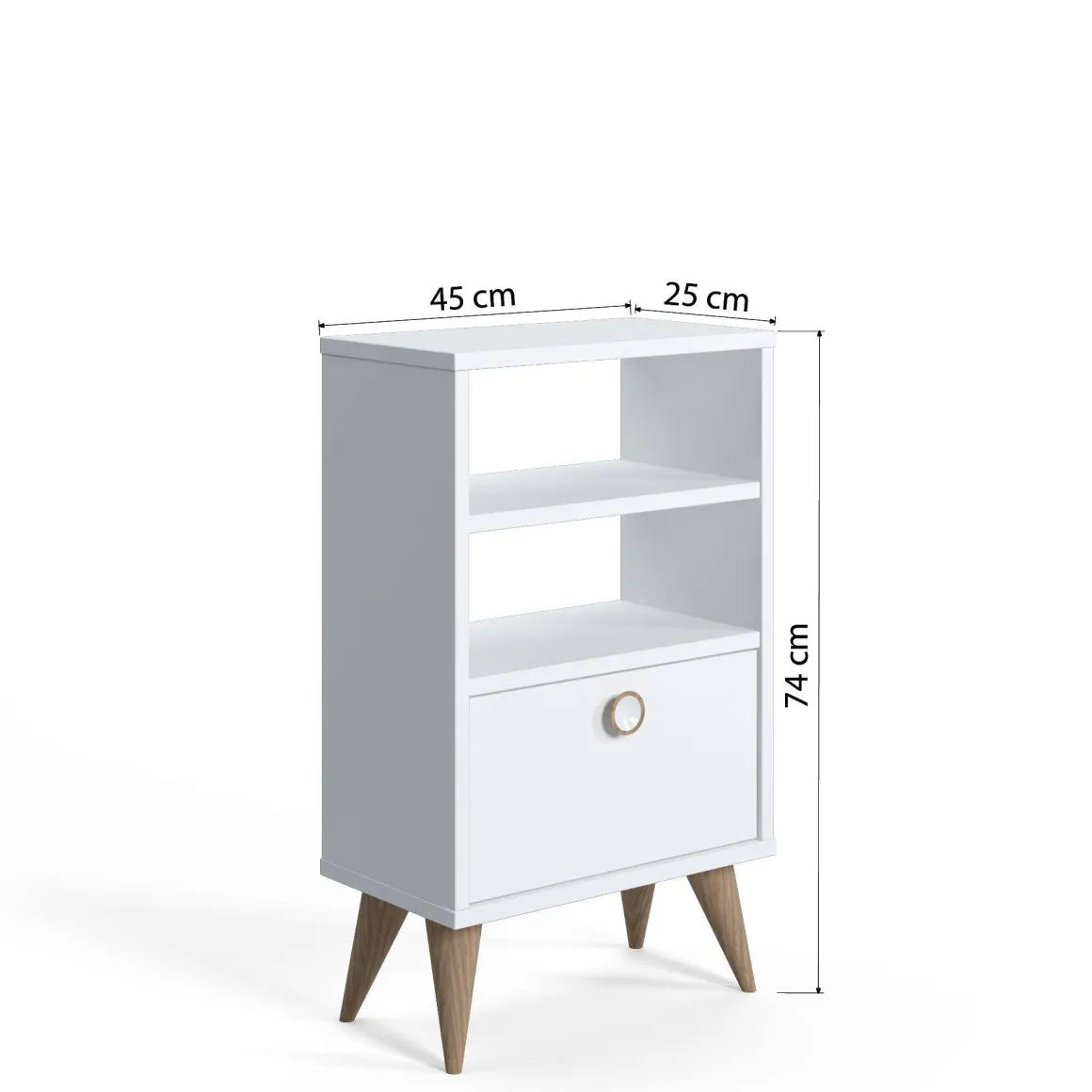 Comodino Bianco un Cassetto un Ripiano 45x74x25h cm, Apertura Scorrevole