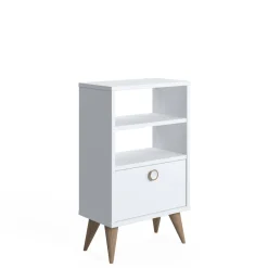 Comodino Bianco un Cassetto un Ripiano 45x74x25h cm, Apertura Scorrevole